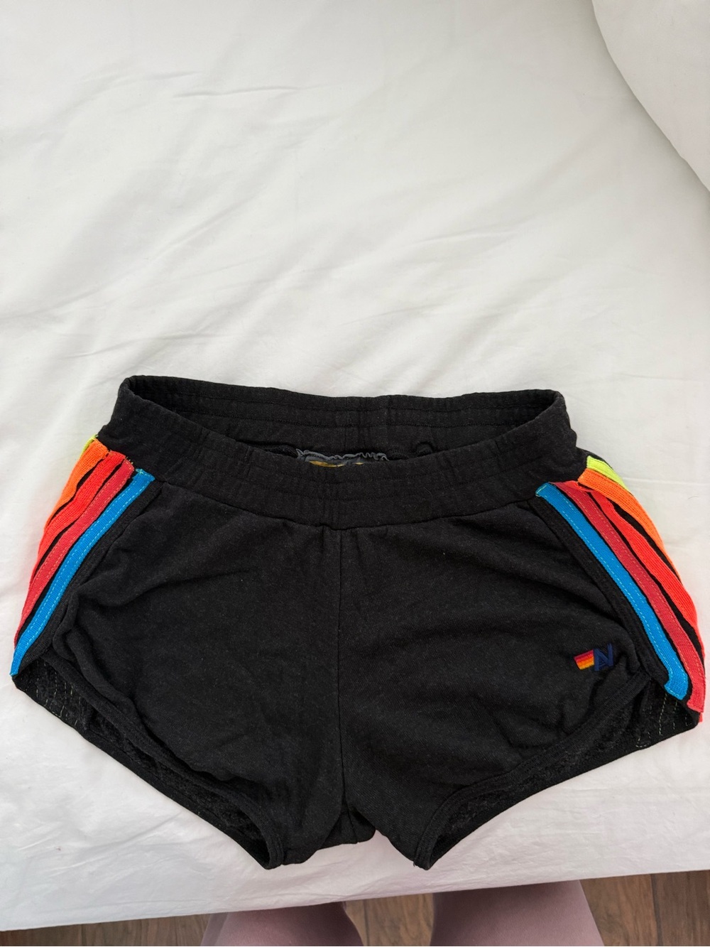 Aviator Nation Black Shorts with Rainbow Side Stripes